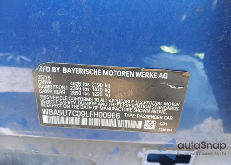2020 BMW 3 Series M340I z USA, uszkodzony, nr VIN WBA5U7C09LFH00986